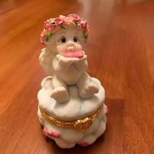 Ceramic Cherub Trinket Box with Pink Flower Crown